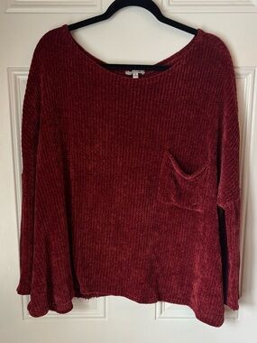 white birch Scoop-Neck Chenille Sweater in Wine Red